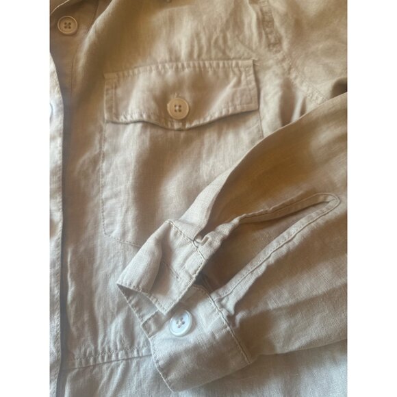 Michael Stars Beige Linen Button-Up Shirt M Safari Preppy Casual Minimalist - Picture 3 of 5